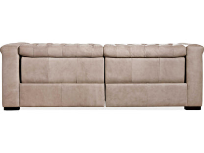 Savion Power Reclining Leather Sofa with Power Headrests in Giovanni Taupe