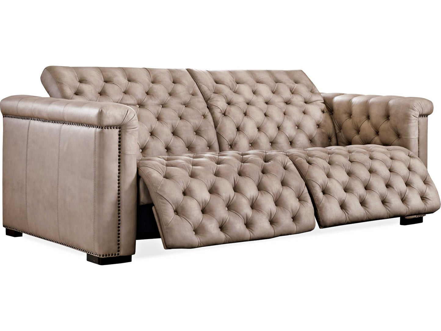 Savion Power Reclining Leather Sofa with Power Headrests in Giovanni Taupe