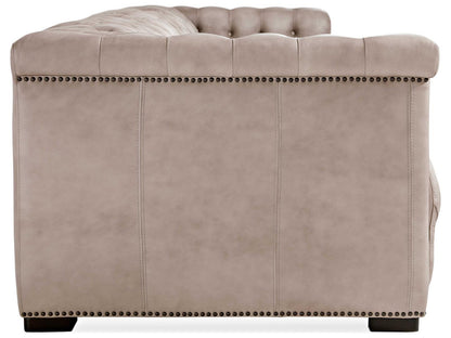 Savion Power Reclining Leather Sofa with Power Headrests in Giovanni Taupe
