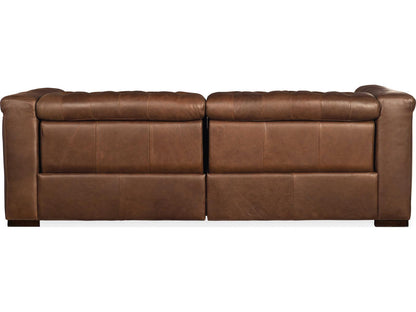 Savion Power Reclining Aniline Leather Sofa with Power Headrests in Saddlebag Lodge