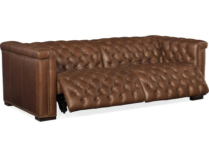 Savion Power Reclining Aniline Leather Sofa with Power Headrests in Saddlebag Lodge