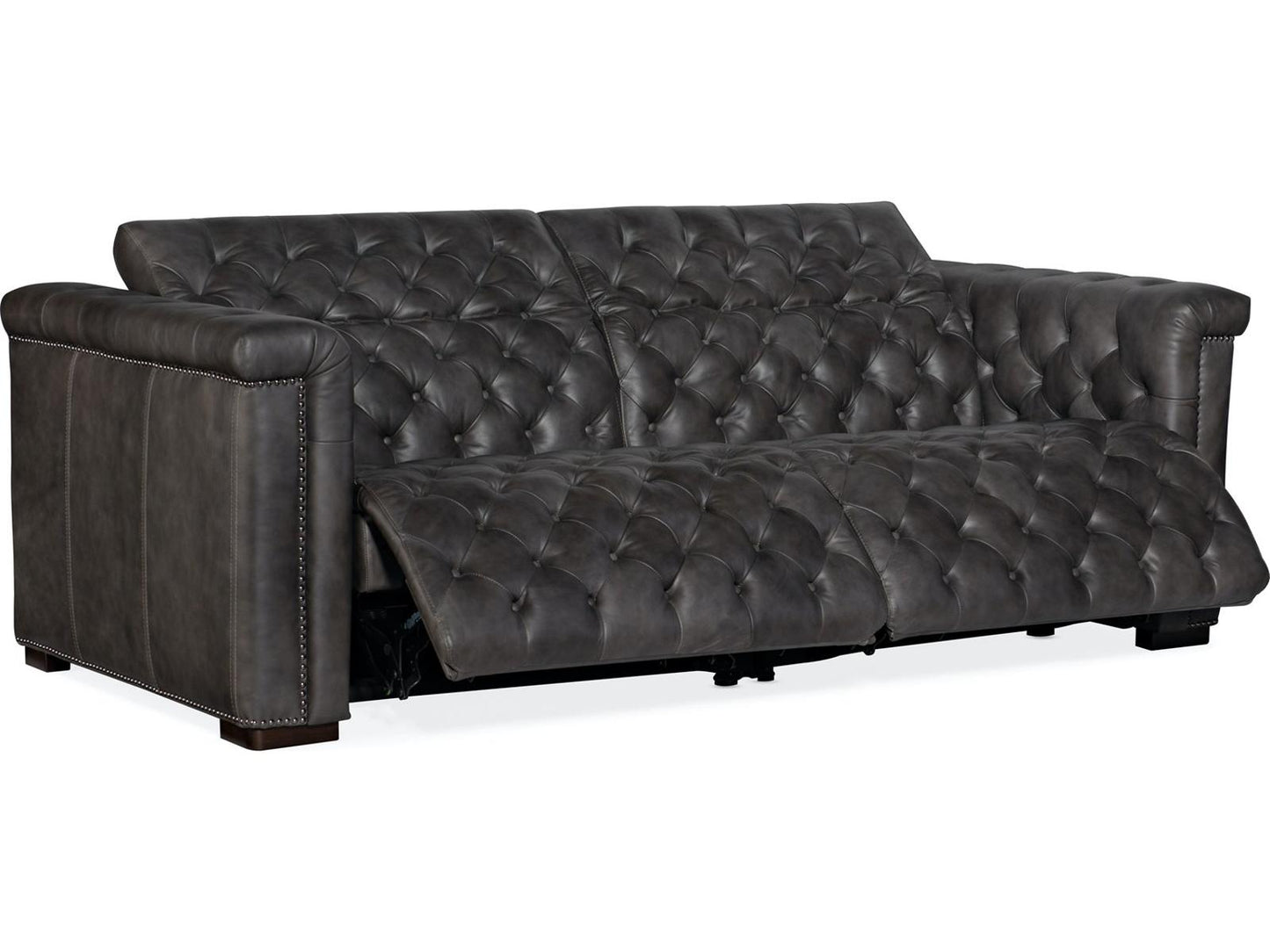 Savion Power Reclining Leather Sofa with Power Headrest in Bellagio Gravel