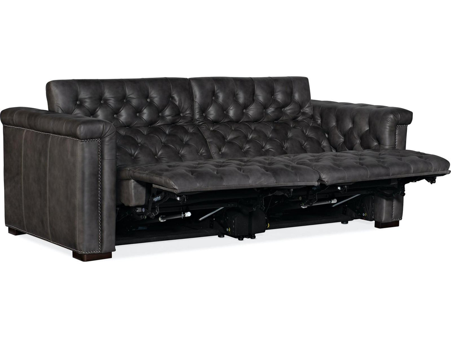 Savion Power Reclining Leather Sofa with Power Headrest in Bellagio Gravel