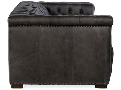 Savion Power Reclining Leather Sofa with Power Headrest in Bellagio Gravel