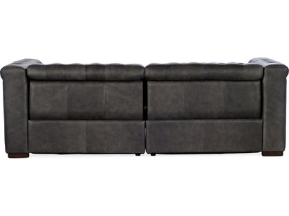 Savion Power Reclining Leather Sofa with Power Headrest in Bellagio Gravel
