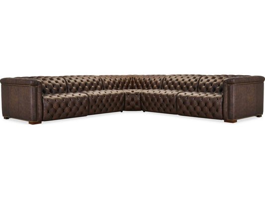 Savion Deux 5-Seat Power Reclining Leather Sectional in West Saddlewood Brown