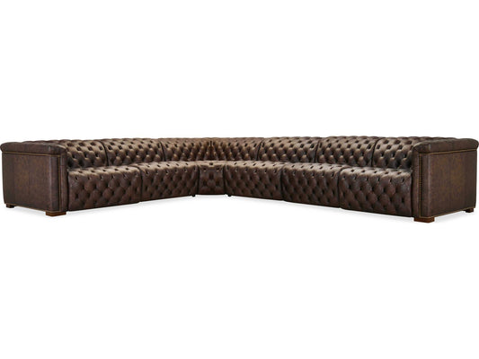 Savion Deux 6-Seat Power Reclining Leather Sectional in West Saddlewood Brown