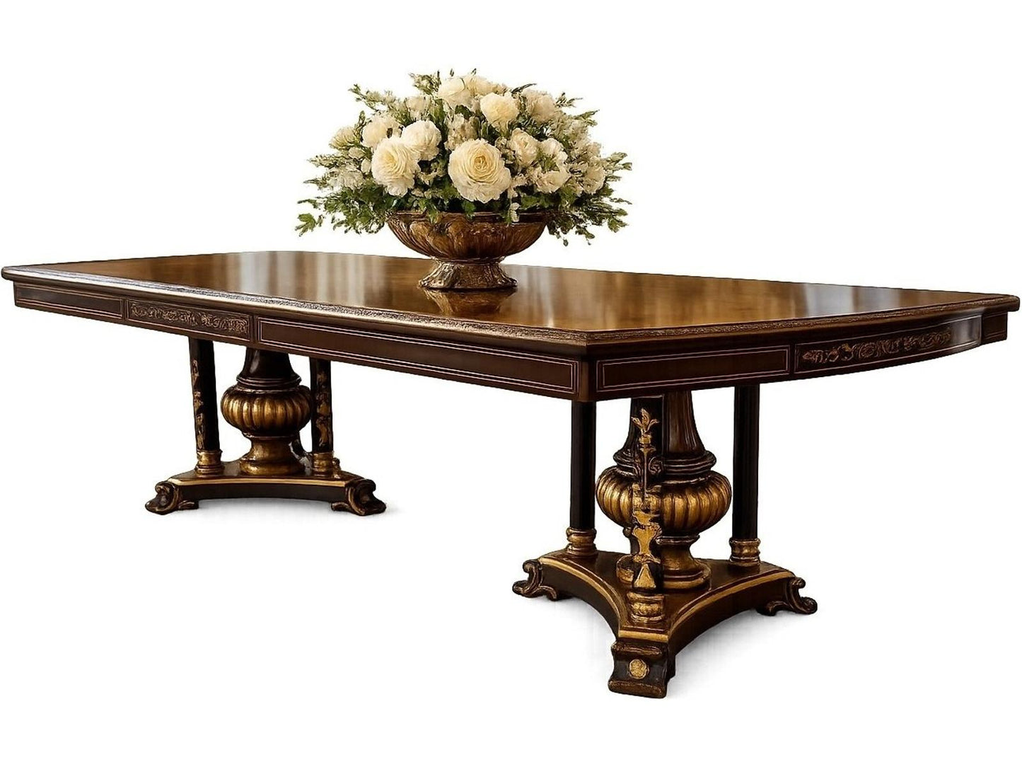 3002 Rectangular Wood Dining Table with Gold Accents