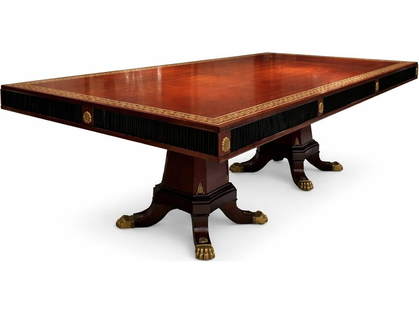 E-10 Rectangular Wood Dining Table with Double Pedestal Base