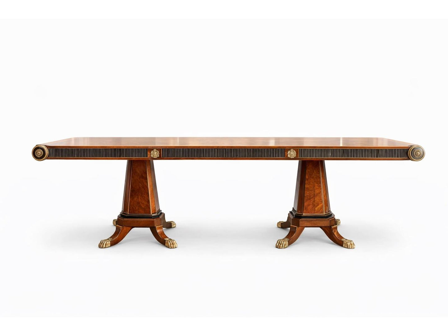 E-10 Rectangular Wood Dining Table with Double Pedestal Base