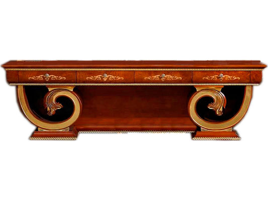 E-38 Hardwood Media Console with Intricate Floral Details