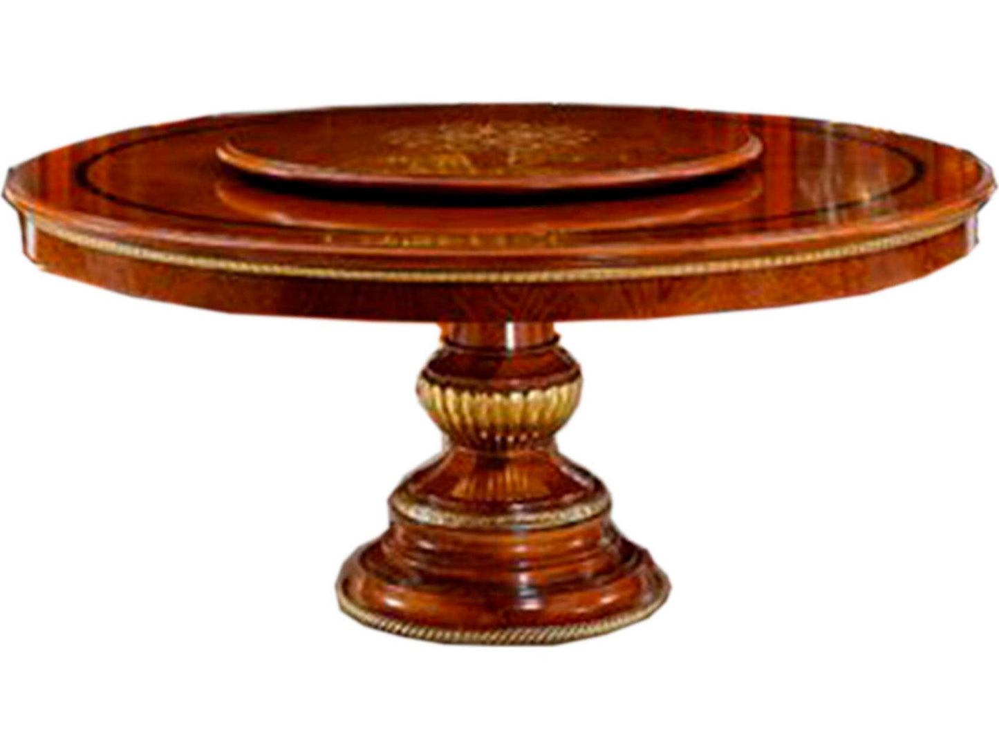 E-38 Round Wood Dining Table with Gold Inlay