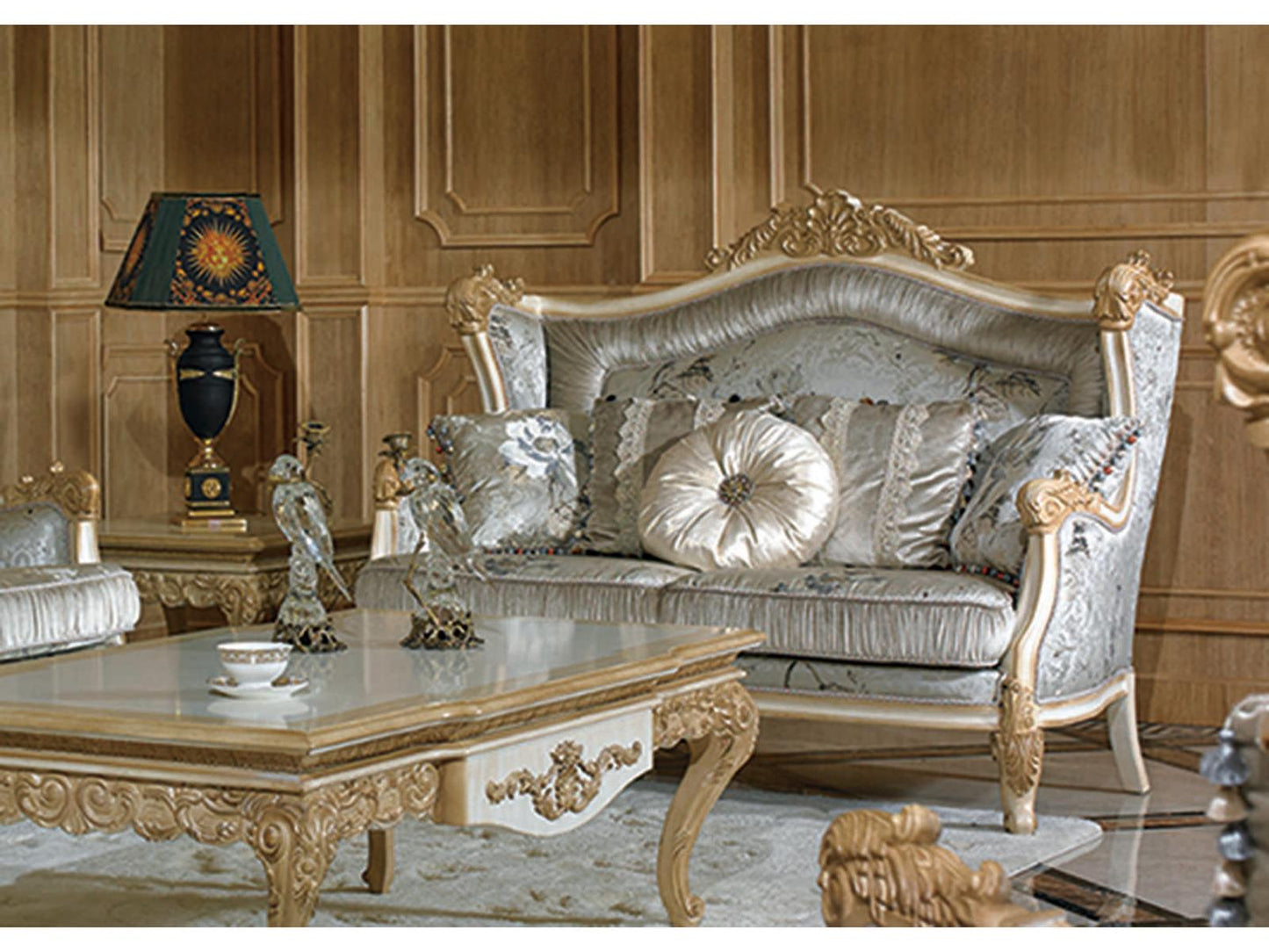 E-57 Gray Upholstered Loveseat with Rolled Arms and Tufted Back