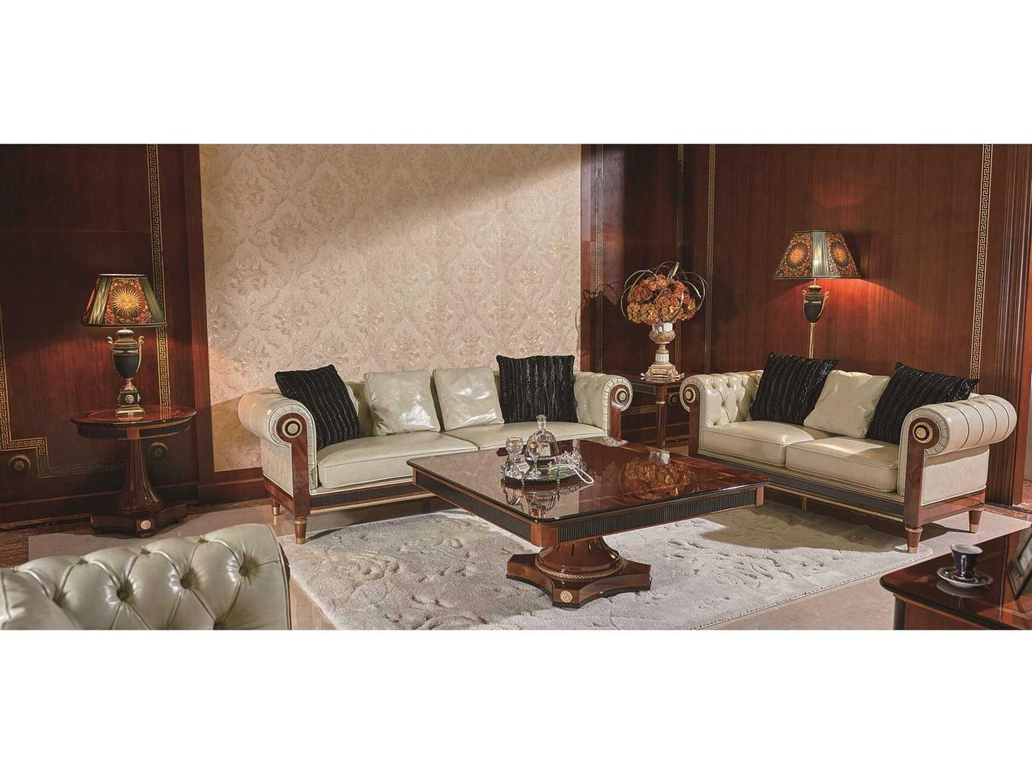 E-68 3-Seat Tufted Leather Sofa in White