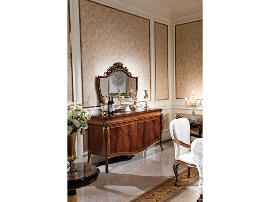 E-70 Walnut Wood Sideboard with Gold Accents