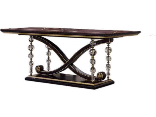 E-71 Rectangular Wood Dining Table in Walnut with Gold Accents
