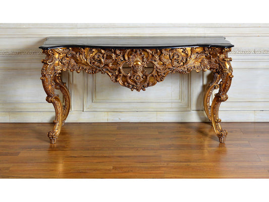 Fon Rectangular Marble Console Table in Gold