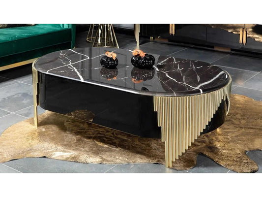 Lux-905 Oval Coffee Table Black Marble and Gold