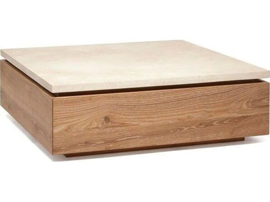 Branford Square Storage Coffee Table in Saddle and Honey Marble