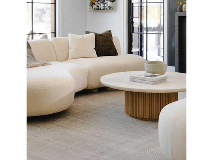 Laurel Round Marble Coffee Table with Fluted Oak Base