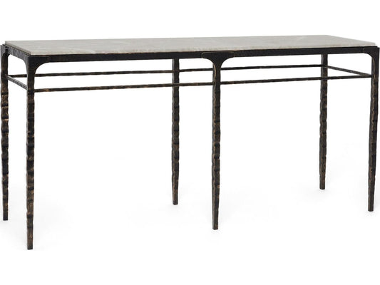 Channing Rectangular Marble Gilded Dark Bronze Emperador Grey Console Table