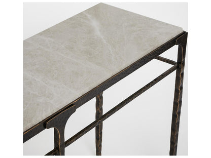Channing Rectangular Marble Gilded Dark Bronze Emperador Grey Console Table
