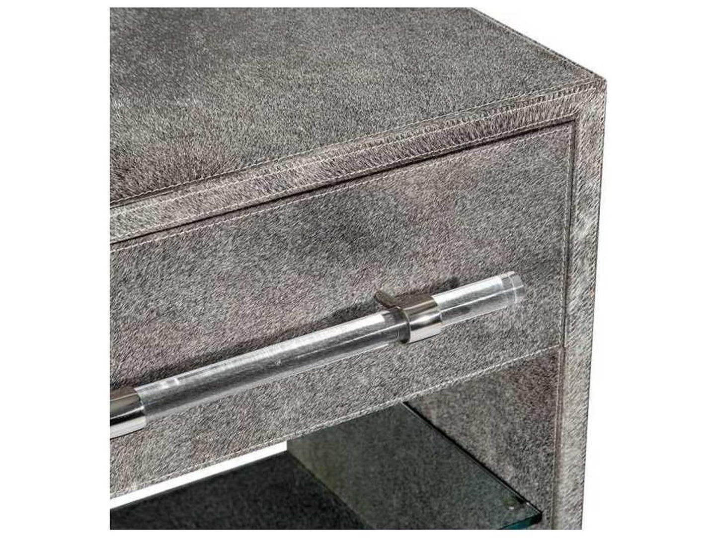 Cassian 1-Drawer Nightstand Natural Hide Polished Nickel Clear Acrylic