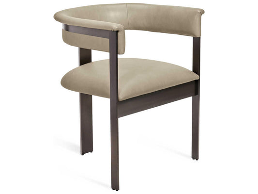 Darcy Leather Upholstered Arm Dining Chair in Beige and Graphite
