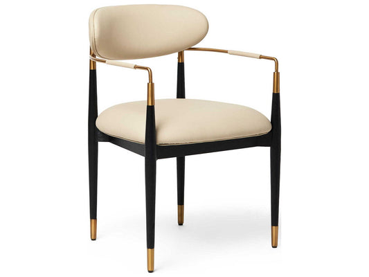 Cidra Ash Wood Black Vegan Leather Arm Dining Chair