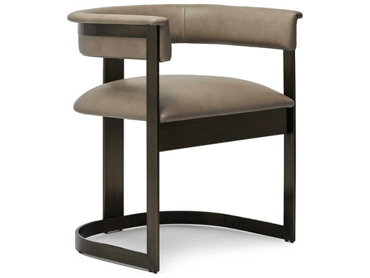 Darcy Gray Leather Arm Dining Chair with Antique Bronze Frame