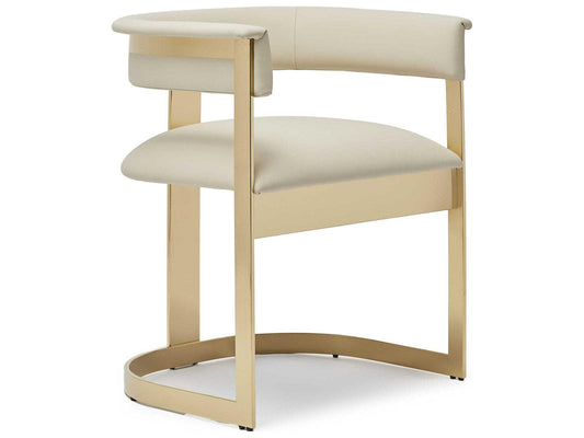 Darcy Beige Leather Arm Dining Chair with Antique Bronze Legs
