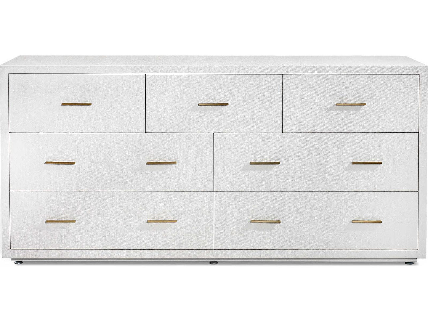 Livia 7-Drawer Double Dresser in Natural White with Antique Brass
