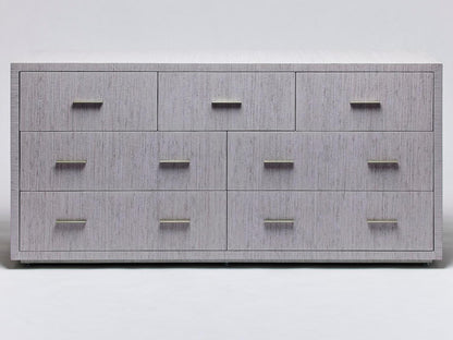 Livia 7-Drawer Double Dresser in Mist with Champagne Silver