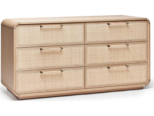 Marsh 6-Drawer Double Dresser Beige Oak Wood Rattan