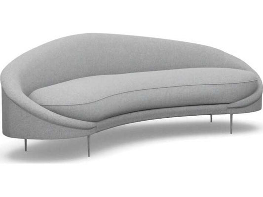 Ava 3-Seat Pure Grey Faux Linen Upholstered Sofa with Polished Nickel Base