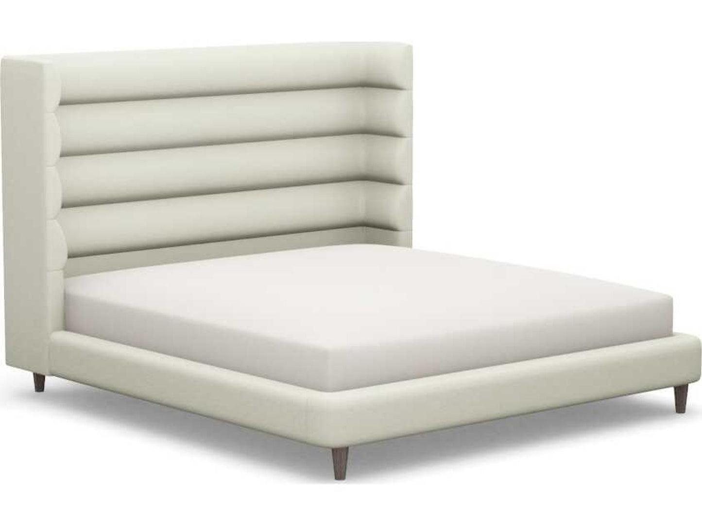 Ornette King Platform Bed in White Upholstery and Walnut Wood
