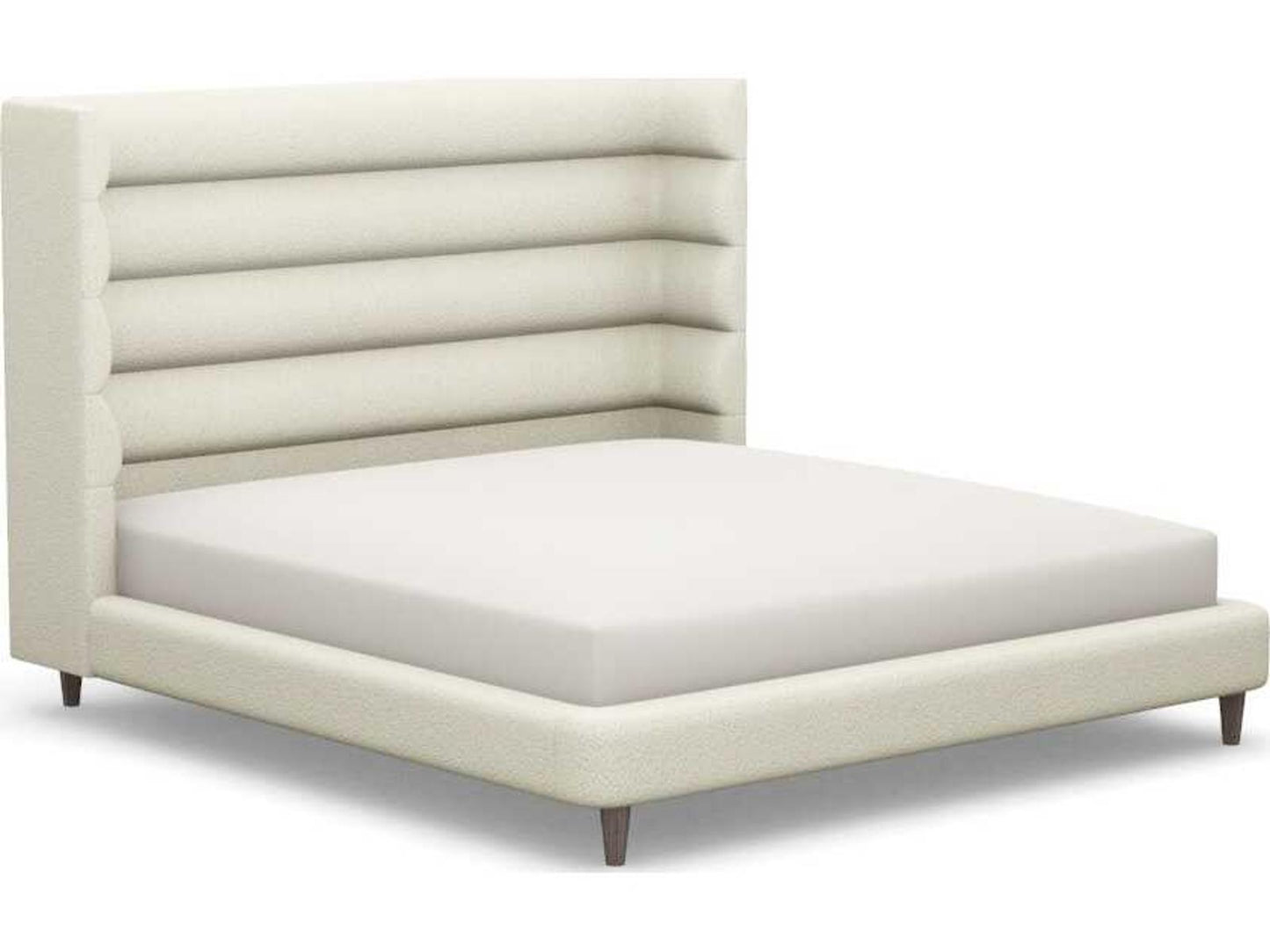 Ornette Beige Upholstered King Platform Bed Walnut Wood
