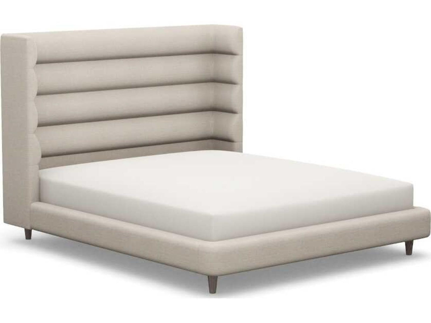 Ornette Beige Walnut Wood Upholstered California King Platform Bed