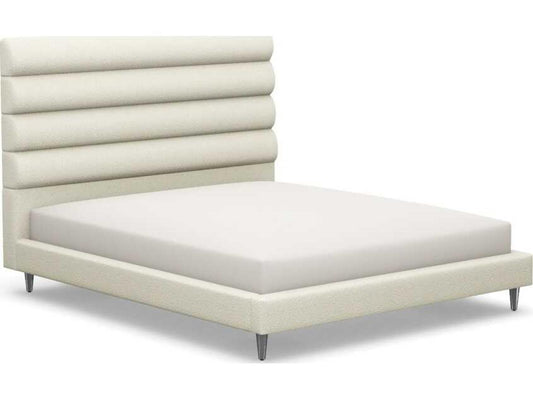 Channel Beige Walnut Wood Upholstered California King Platform Bed