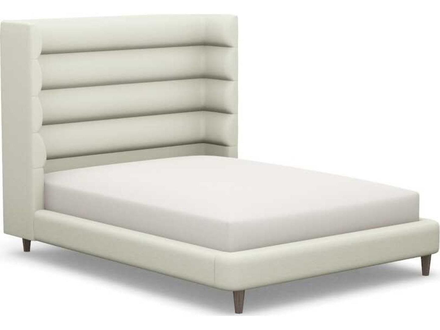 Ornette Queen Platform Bed in White Walnut Wood with Upholstered Headboard