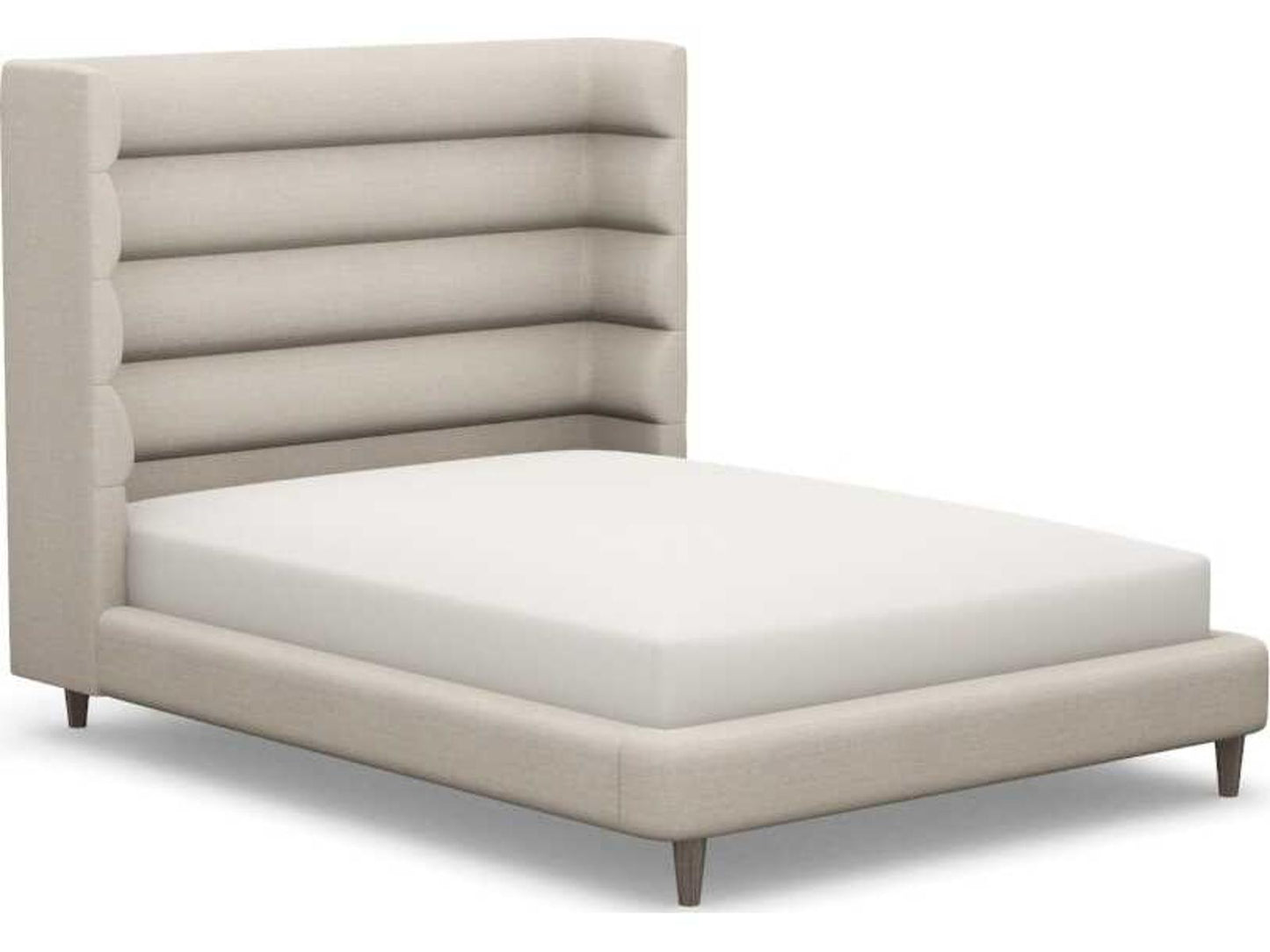 Ornette Queen Upholstered Platform Bed in Beige and Walnut Wood