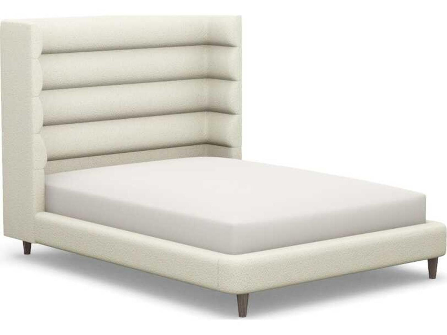 Ornette Beige Upholstered Queen Platform Bed with Walnut Wood Frame