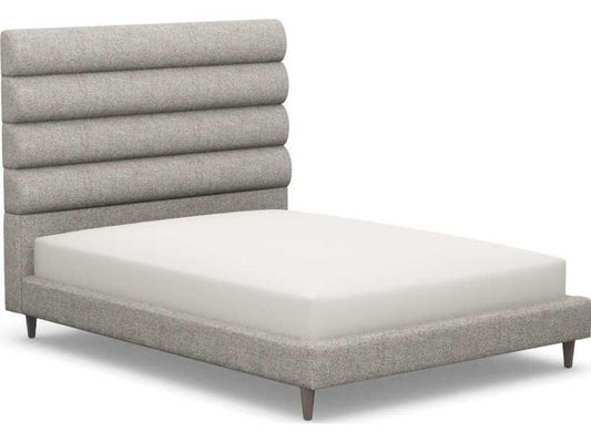 Channel Gray Upholstered Queen Platform Bed with Solid Wood Frame
