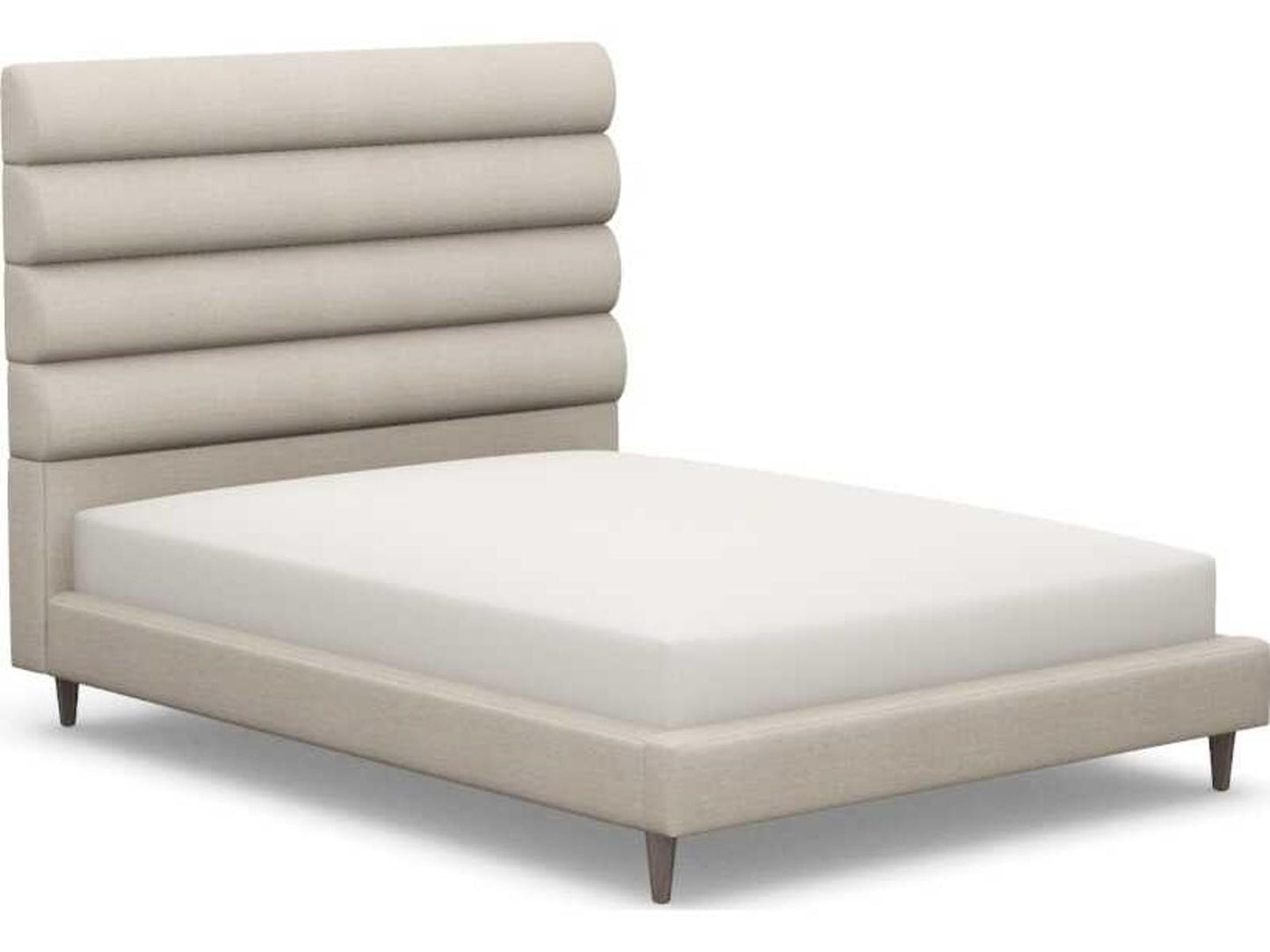 Channel Upholstered Queen Platform Bed in Beige and Walnut