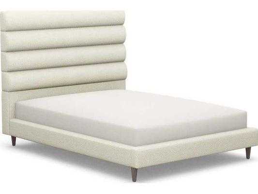 Channel Beige Walnut Wood Upholstered Queen Platform Bed