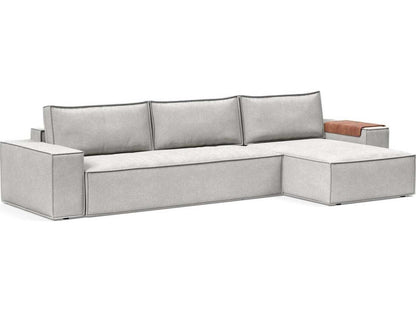 Newilla Adario Fog Gray Upholstered Sofa Bed with Lounger and Wide Arms