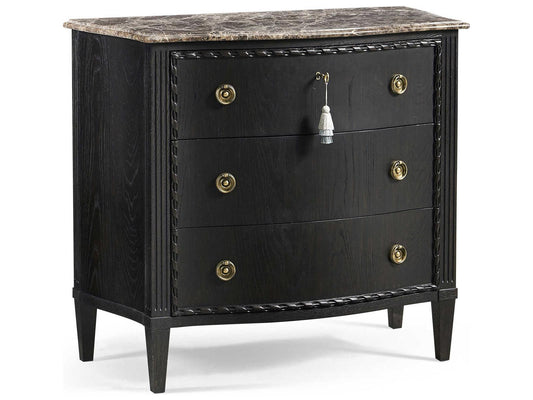 Tangiers Ebonized Oak Accent Chest with Stone Top and Carved Details