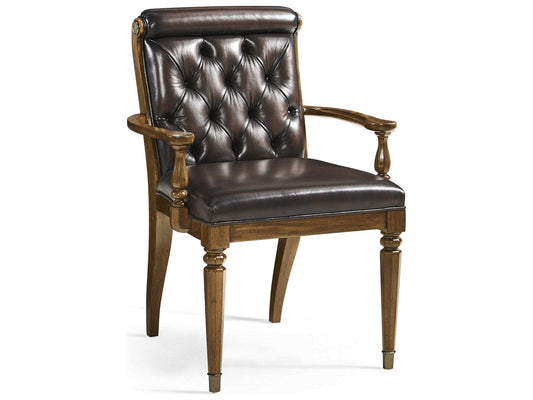 Viceroy Mahogany Wood Brown Leather Arm Dining Chair