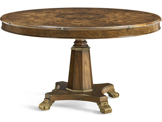 Viceroy Round Wood Brown Santos Dining Table with Brass Accents