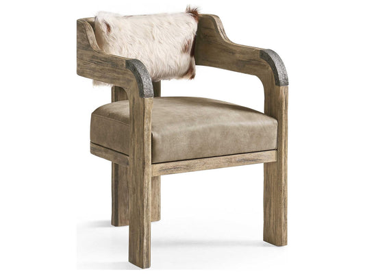 Stone Ridge Acacia Wood Brown Leather Arm Dining Chair